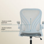 Chaise bureau ergonomique, fauteuil de bureau maille, dossier rabattable, accoudoirs relevables, 73x62x101-111cm, gris