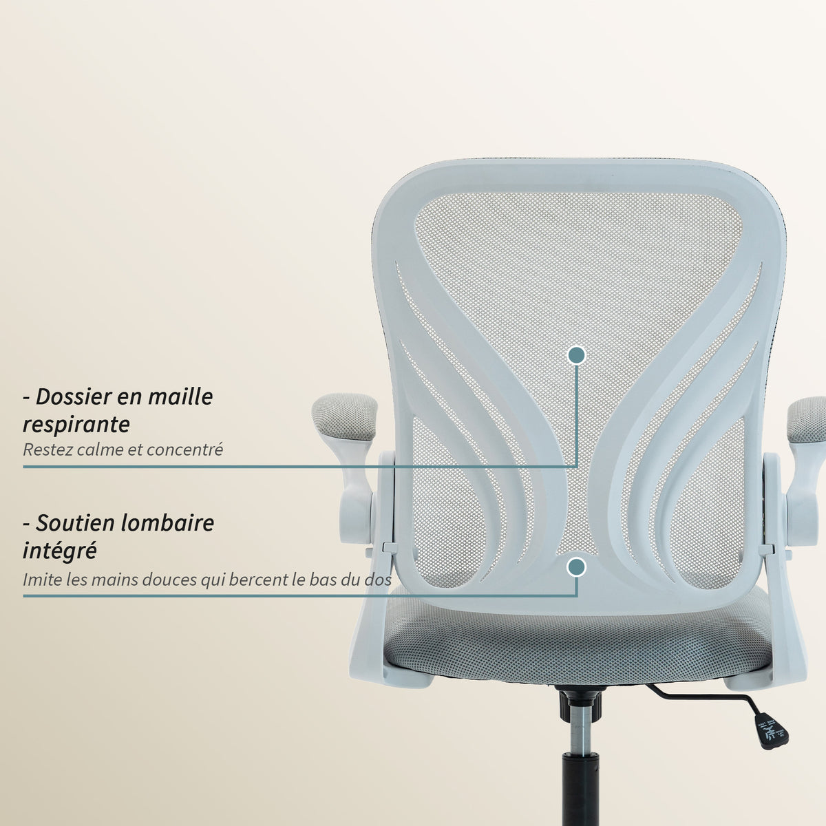 Chaise bureau ergonomique, fauteuil de bureau maille, dossier rabattable, accoudoirs relevables, 73x62x101-111cm, gris