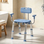 Tabouret de douche chaise de douche ergonomique avec accoudoirs, dossier, hauteur et siège réglables, bleu