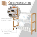 Étagère à chaussures à 3 niveaux, porte-chaussures en bois de pin avec 3 étagères à lattes, pour salon, entrée, 70 x 26 x 57,5 cm, blanc et effet bois naturel