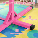 Barre Fixe de Gymnastique pour Enfant, Hauteur Réglable sur 13 Niveaux de 92-150 cm, en Acier et Bois de Hêtre, Barre de Gym d'Entraînement à Domicile, Antidérapant, Facile à Assembler, Rose