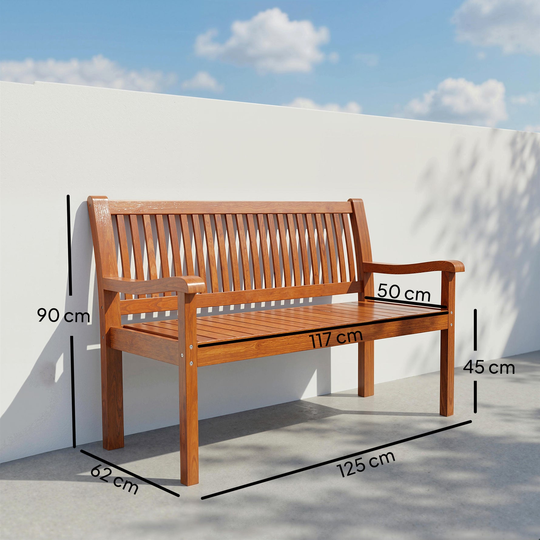 Banc de Jardin Banc Extérieur 2 Places avec Housse Imperméable et Dossier Ergonomique Bois Marron Clair