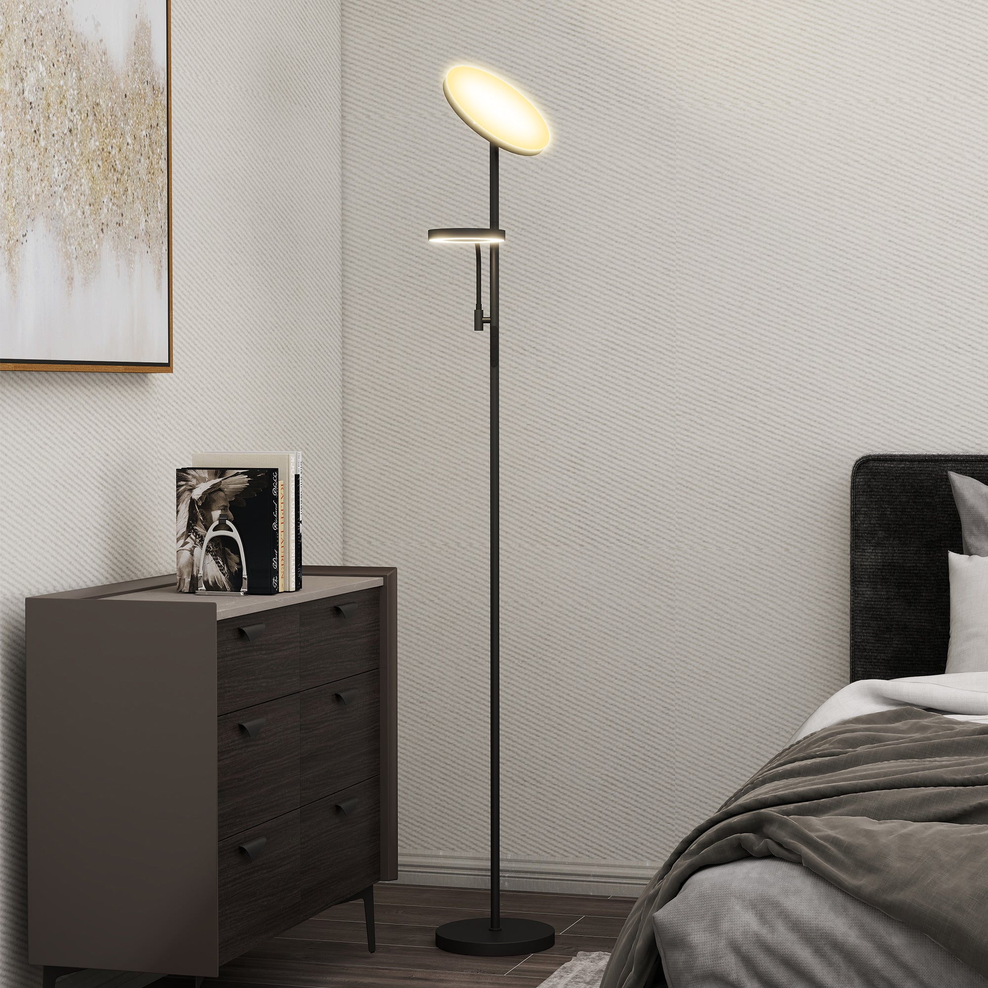 42W-eko LED zutikako lanpara, dimagarria, 2700K-6500K, 4 kolore, etenik gabeko aldaketa, 4 eszena-modu, urruneko agintea eta ukipen-kontrola