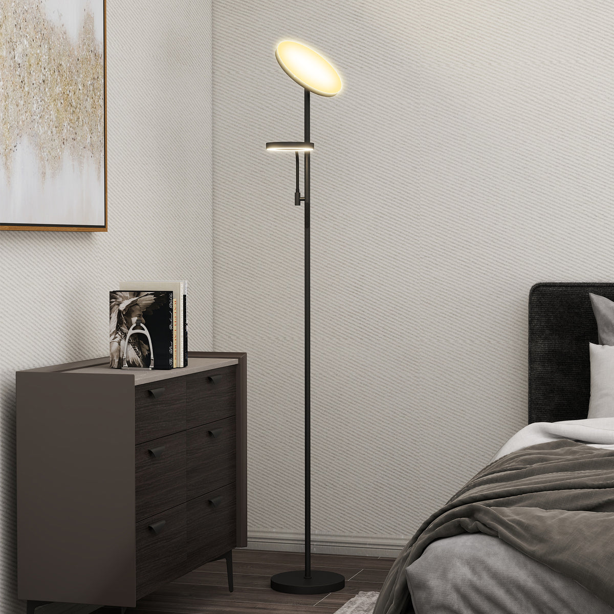 Lámpara de pie LED de 42W regulable, 2700K-6500K, 4 colores, regulación continua, 4 modos de escena, mando a distancia y control táctil