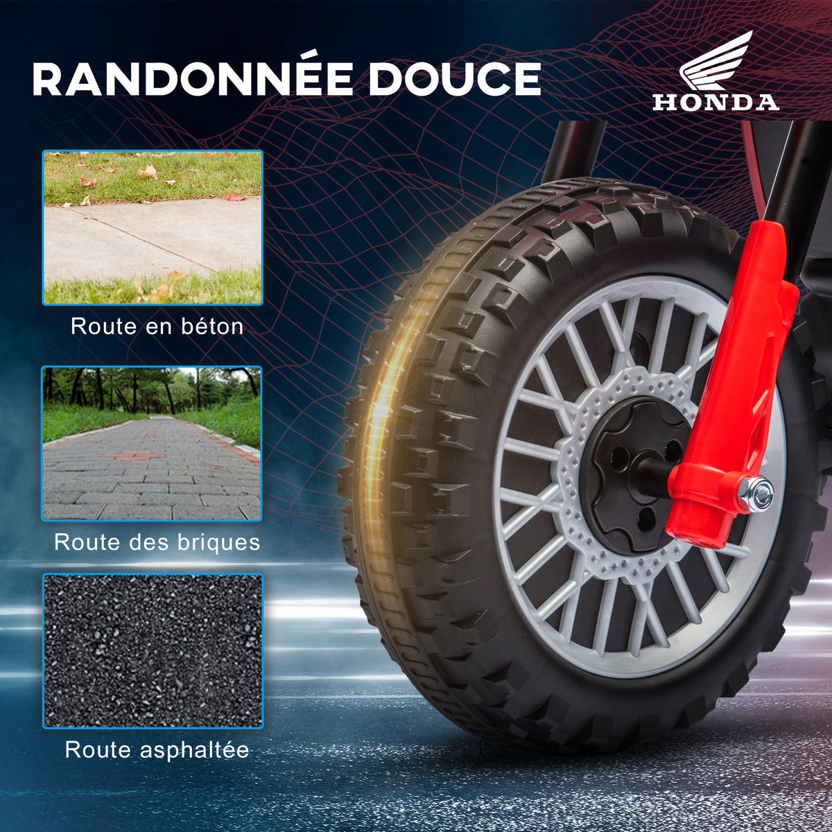 Moto cross éléctrique pour enfant licence Honda CRF450RL 3 roues batterie 6V enfants 18-36 mois rouge