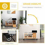 Clapier cage à lapins rongeurs sur roulettes 2 portes verrouillables - 108 x 58 x 73,5 cm bois massif jaune