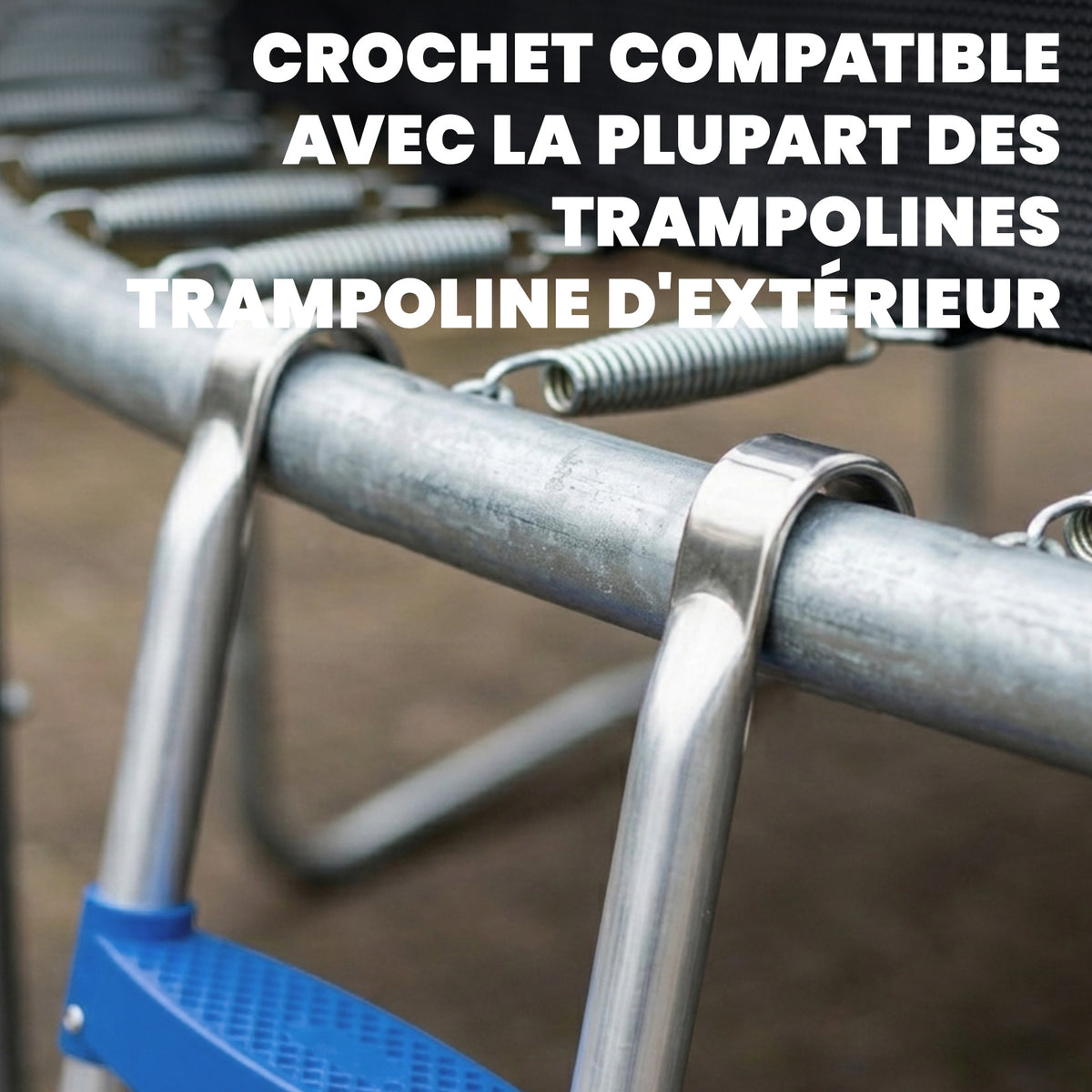Échelle de Trampoline 2 Marches Larges avec Crochet Universel, Cadre en Acier Galvanisé, Charge 150 kg, 97x32x7 cm, Bleu