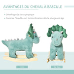 Jouet à Bascule Dinosaure Effet sonore Rugissement Bois peuplier Peluche Courte Polyester Vert d'eau