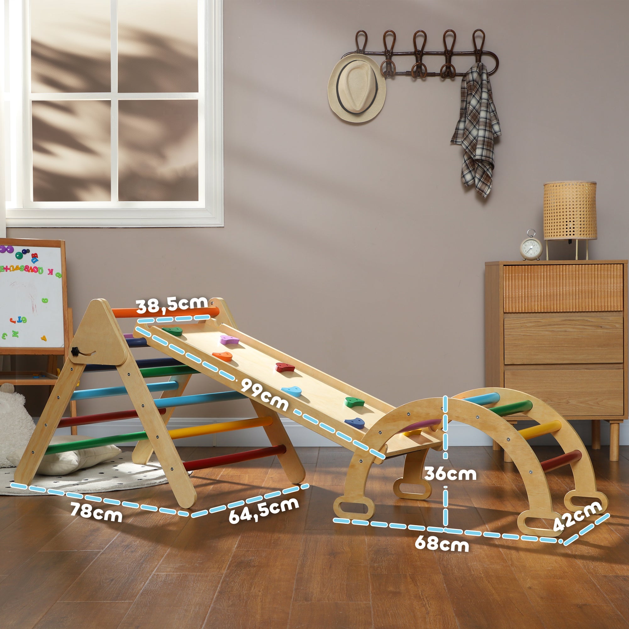 5 en 1 Triangle arche d'escalade enfants avec rampe d'escalade réversible toboggan bascule multicolore