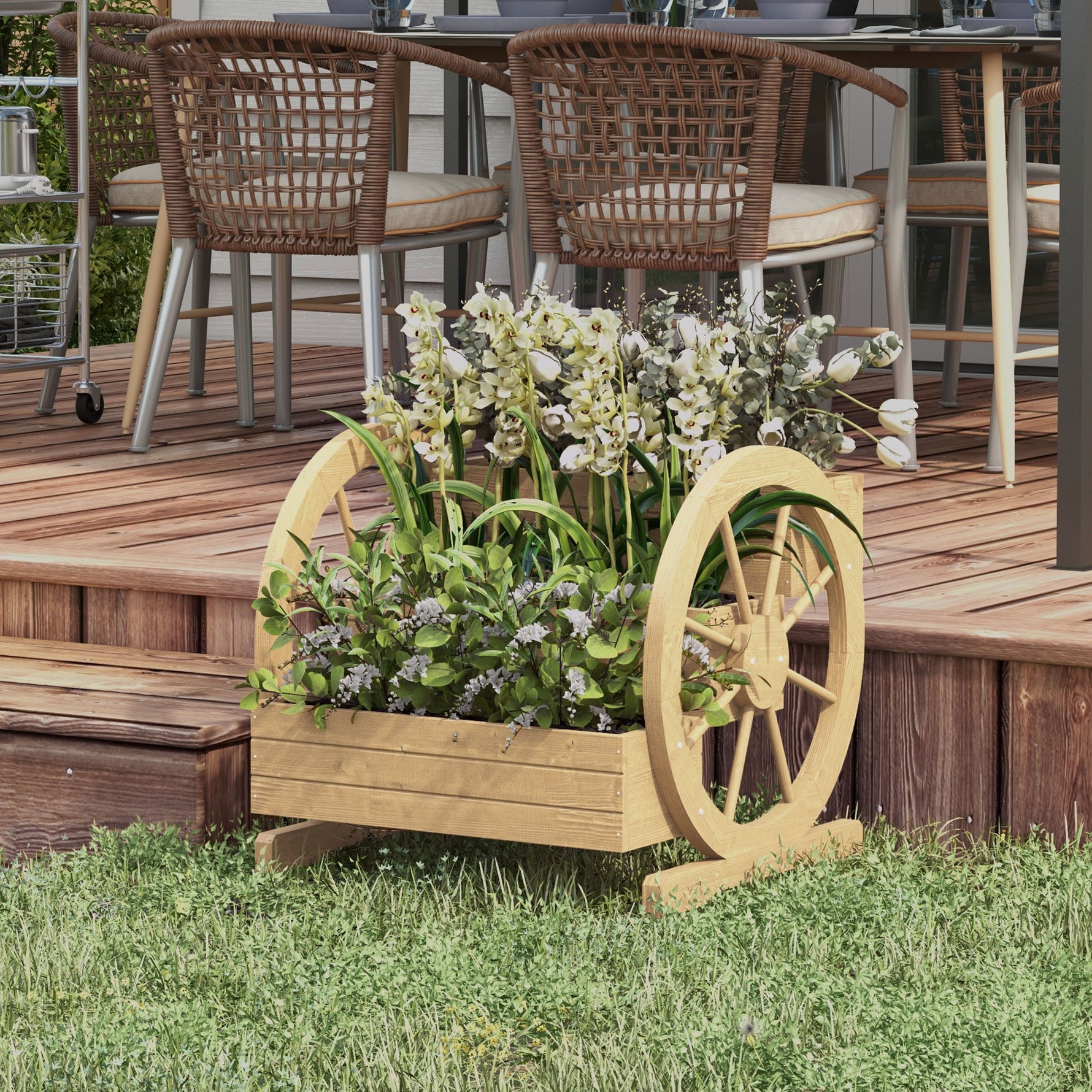 Jardinière sur Pieds carré Potager 3 étages avec 2 roues Charrette Bois Sapin, dim. 62L x 61l x 57H cm
