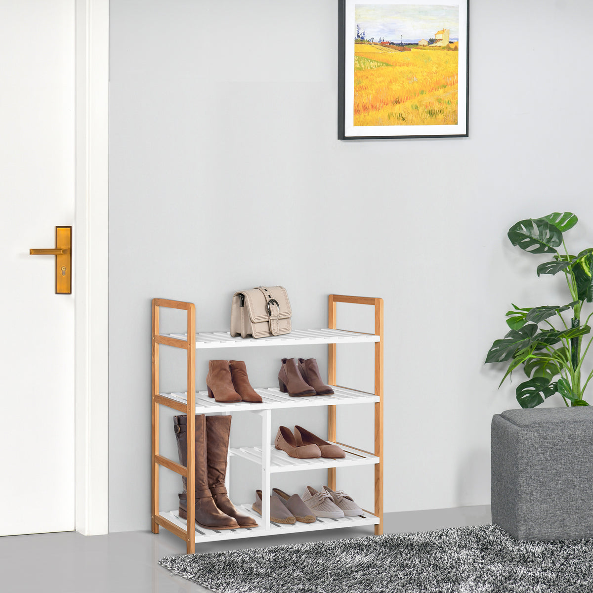 Etagère à Chaussures - étagère de Rangement - Meuble Chaussures 4 Niveaux Bois de pin étagères à Lattes MDF Blanc