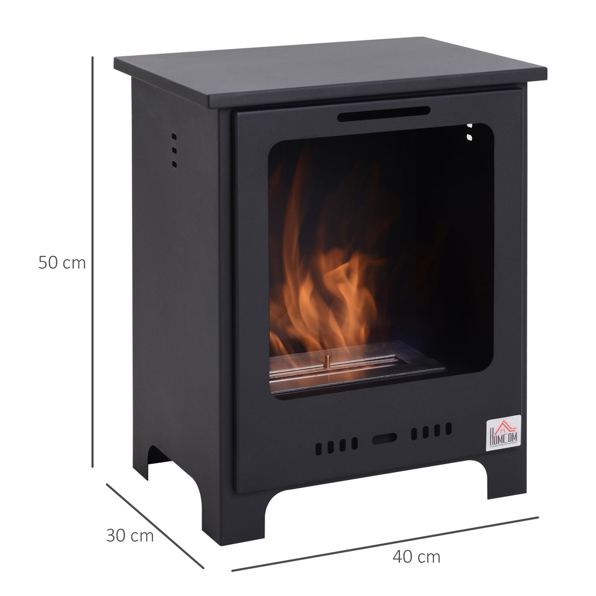 Cheminée bioéthanol sur Pieds brûleur 0,9 L, 3h de durée de combustion Style néo-rétro poêle dim. 40L x 30l x 50H cm Couverture 20-25 m² Noir