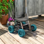 Siège de jardin sur roues tabouret de jardinage plateau à outils pour désherber planter 50 x 49 x 32 cm vert foncé