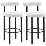 Lot de 2 tabourets de bar, chaises de bar en tissu bouclette avec dossier incurvé, repose-pieds, 50x52,5x98cm, blanc