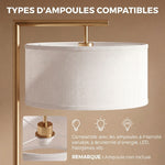 Lampadaire lampe à pied abat-jour en tissu de lin base ronde stable pour salle bureau or et blanc