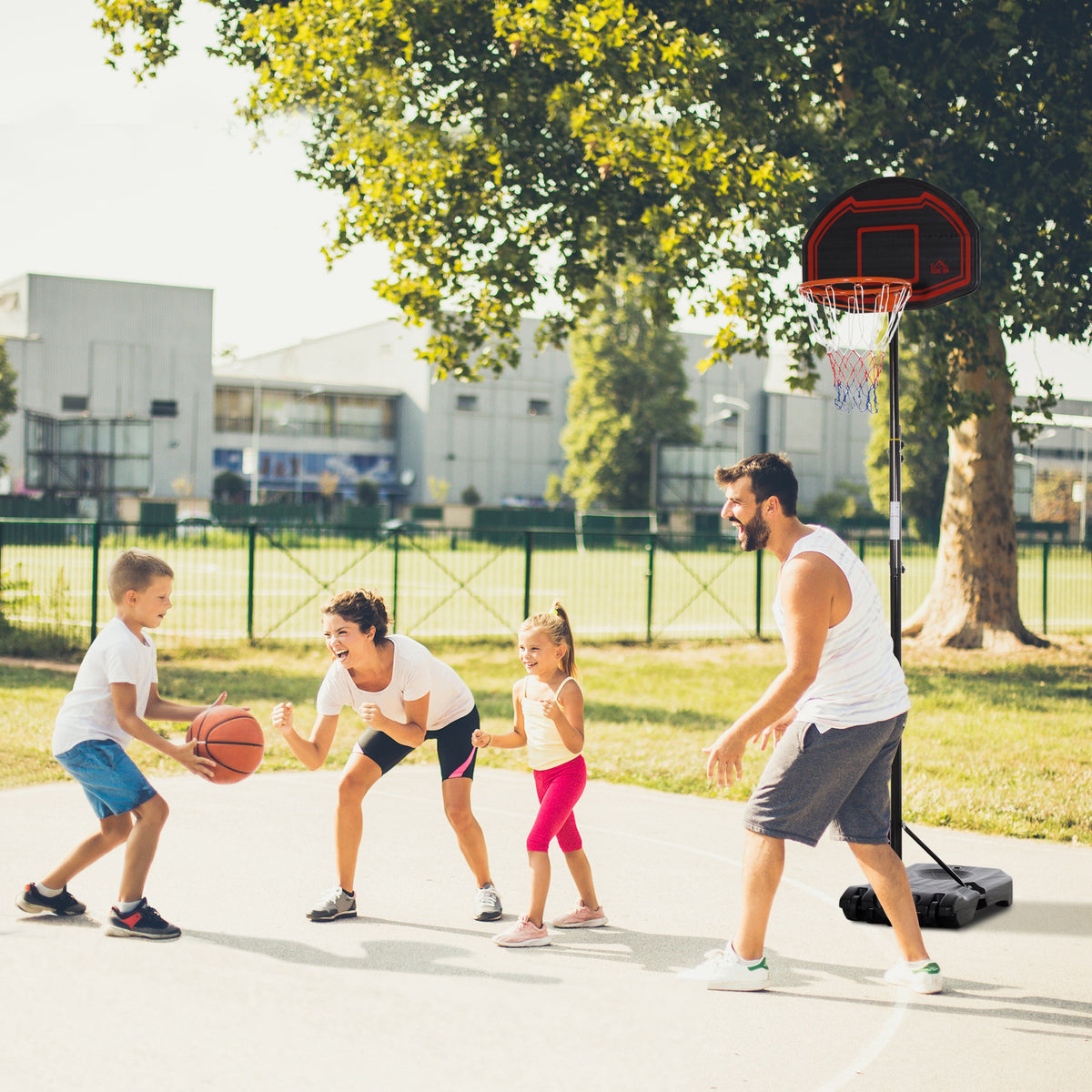 Buitenbasketbalpaal met ring, verzwaarde voet op wielen, verstelbare hoogte 2,1-2,6 m (basket)