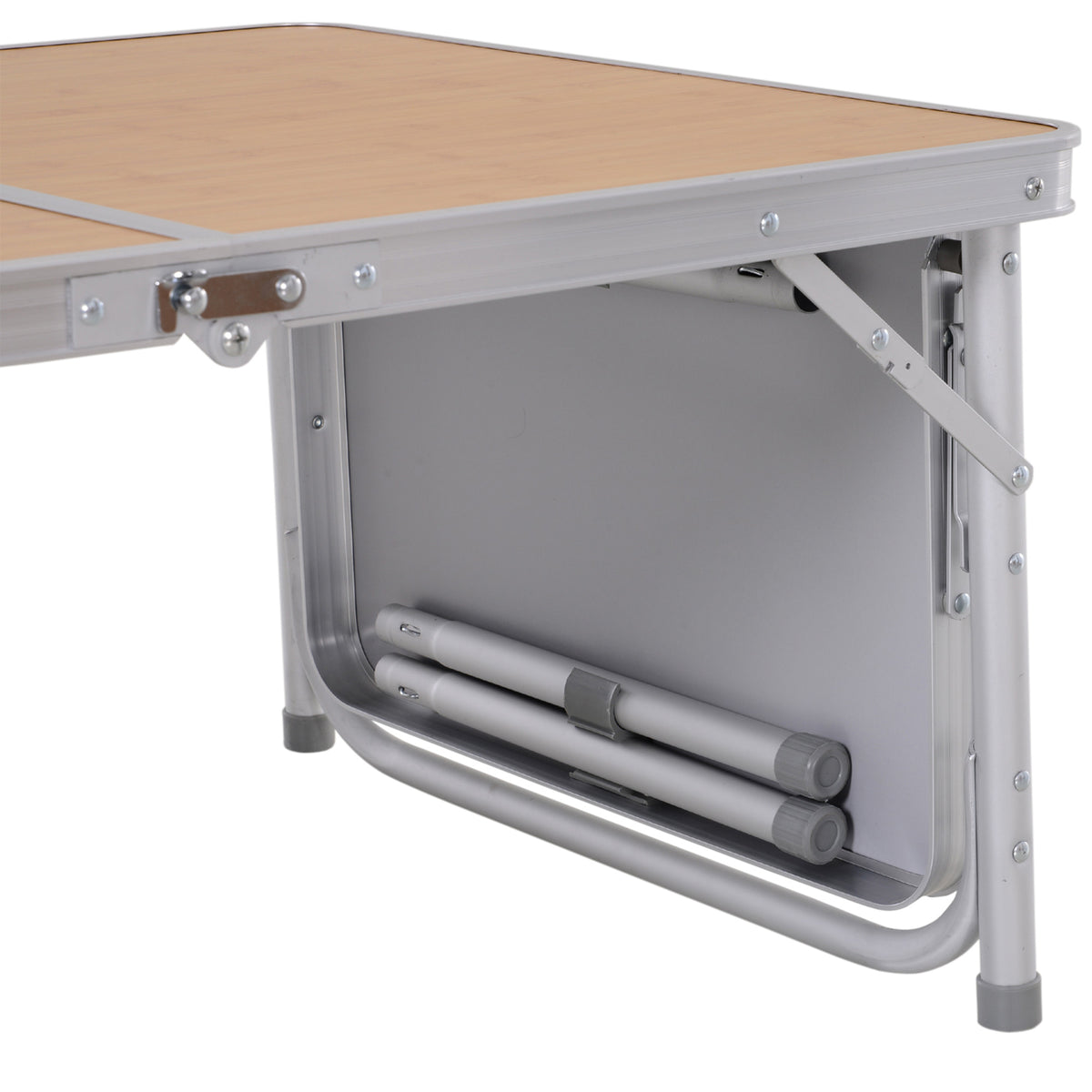 Table de camping pliante avec rallonge alu. MDF imitation bambou