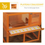 Clapier à lapin cage à lapin 2 étages plateau coulissant rampe et toit ouvrant 90L x 45l x 80H cm