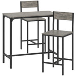 Ensemble table de bar avec tabourets, table à manger debout avec 2 chaises de bar, repose-pieds et dossiers, gris