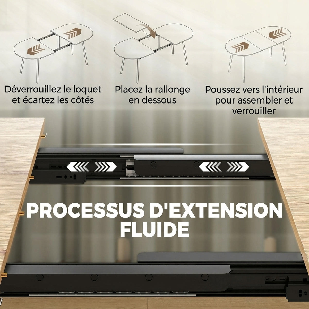 Mesa de comedor extensible ovalada para 4 a 6 personas, mesa de cocina 120-160 cm, bordes redondeados, roble