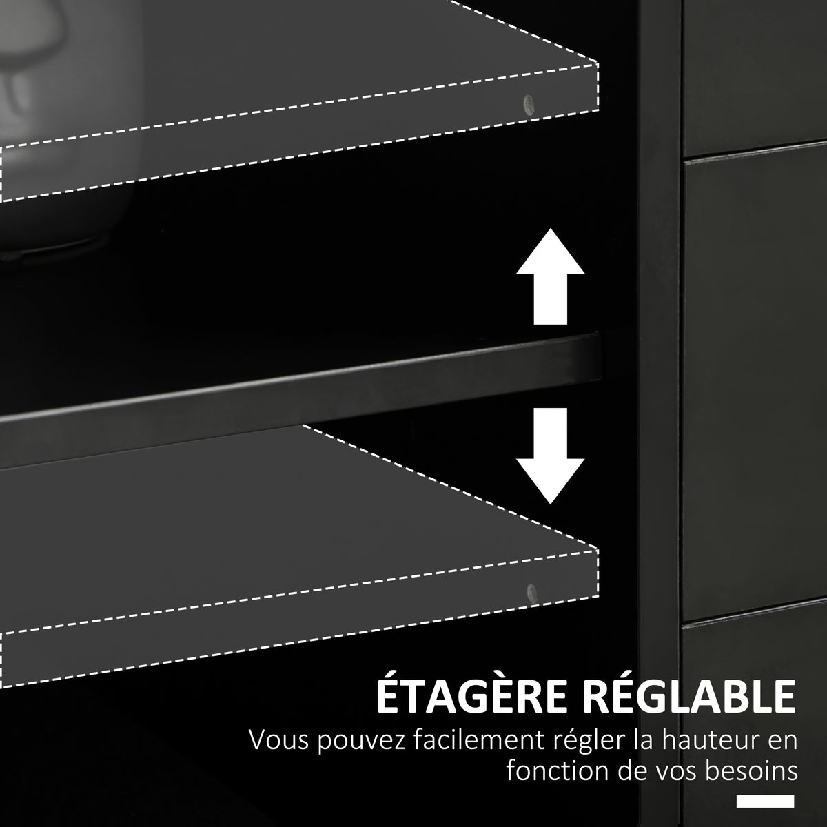 Caisson de bureau avec 5 tiroirs 1 porte étagère réglable, support imprimante sur roulettes, 78x40x66,5 cm, noir