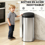 Poubelle de cuisine automatique 30 L en acier inoxydable, couvercle à fermeture en douceur, 32 x 30 x 68 cm, argent