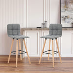 2er-Set Barhocker, gepolsterte Barstühle mit Rückenlehne und Fußstütze, Holzbeine, 41,5x47x97,5 cm, Grau