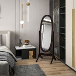 Miroir à pied ovale style shabby chic inclinaison réglable 48 x 46 x 147 cm mdf café
