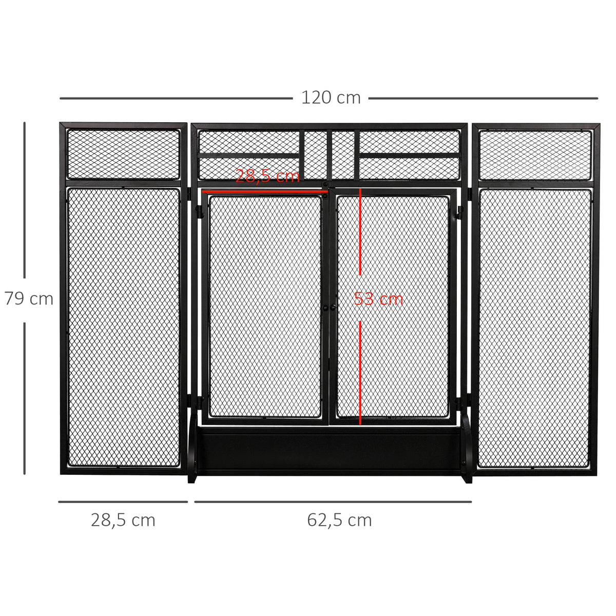 Pare-étincelles grille de protection pour cheminée pare-feu barrière de sécurité 3 volets pliables et porte 120 x 79 cm