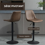 Lot de 2 tabourets de bar style vintage hauteur réglable pivotant avec repose-pied marron