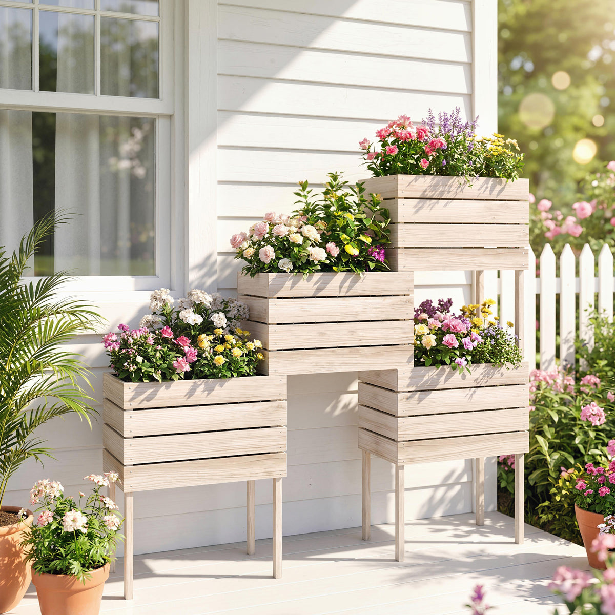 Jardinières sur Pieds carrés potagers - Lot de 4 jardinières sur Pied modulables - 50L x 30l x 60H cm