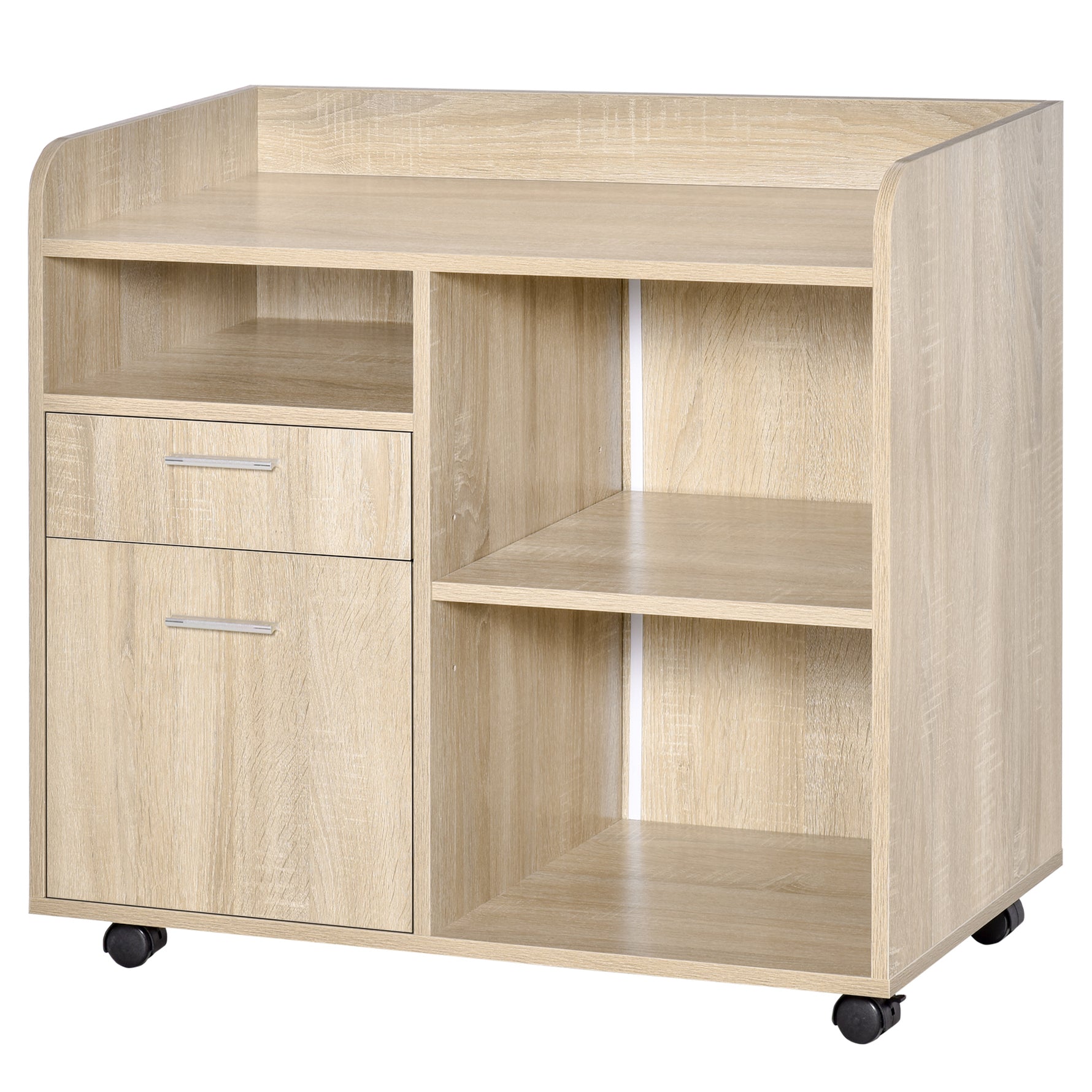 Support d'imprimante - Caisson d'organisation de Bureau Roulant - Dim. 80l x 40P x 72H cm en Bois Chêne clair