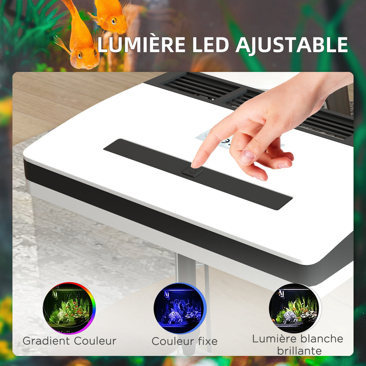 Aquarium en verre avec filtre couvercle et lumière LED pour poissons capacité 28L 38 x 26 x 39,5 cm blanc