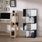 Bibliothèque à 5 niveaux, meuble de rangement en forme de S avec étagères, étagère de rangement pour salon, chambre bureau, 60 x 24 x 148 cm, noir, blanc