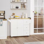 Desserte îlot de cuisineplateau rabattable 3 tiroirs 1 placard porte-torchons et porte-épices 111,5 x 75 x 89 cm blanc
