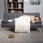 Canapé convertible 3 places, canapé-lit rembourré avec dossier réglable 3 niveaux, 2 coussins et 2 porte-gobelets intégrés, tissu de lin, pour salon, chambre d'amis, petit espace, gris foncé