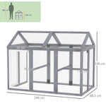 Enclos poulailler 1,18 m², parc grillagé avec porte verrouillables, cadre en bois massif, 140 x 88,5 x 106 cm, gris