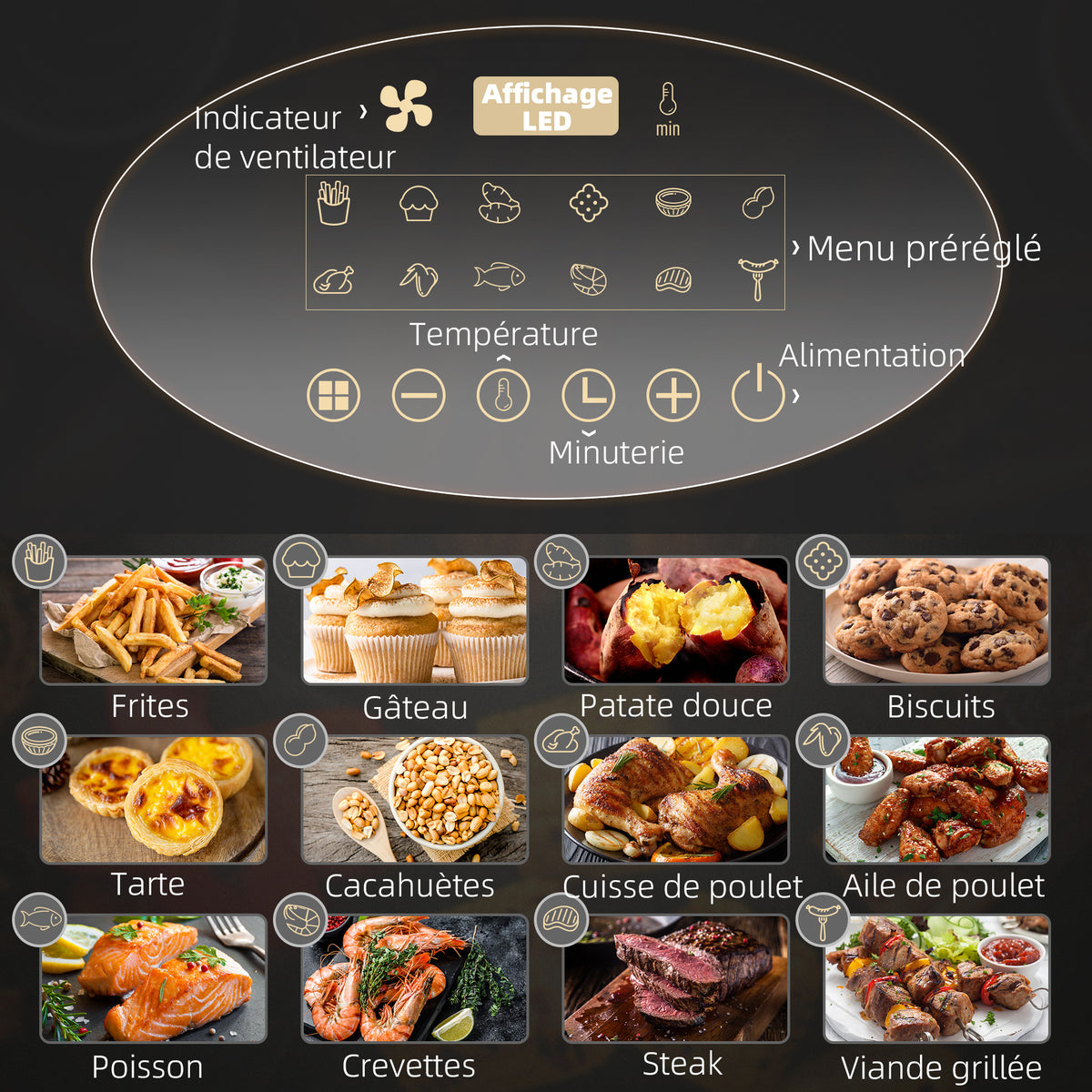 Friggitrice ad aria 4 L, air fryer 1300 W 12 programmi, touch screen, temperatura regolabile, cestello antiaderente, nero