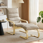 Fauteuil de Salon avec Repose-Pied, Fauteuil d'Appoint en Lin, Assise Large, Dossier Haut, Bascule Douce, Beige