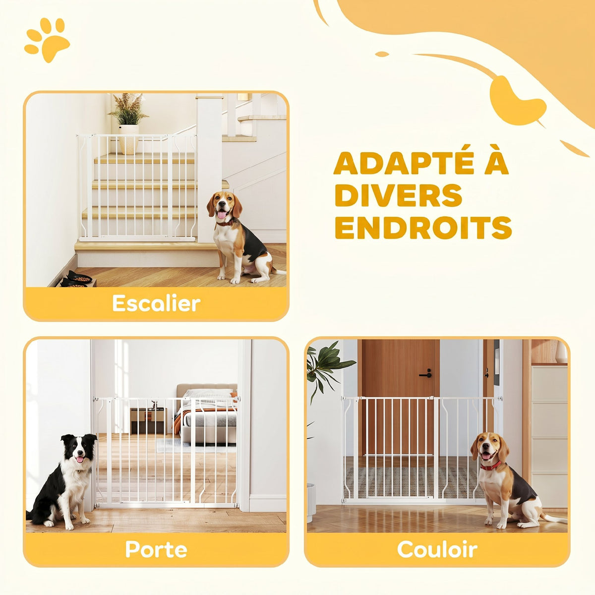 Barrière de sécurité barrière pour animal domestique longueur réglable dim. 75-115L x 76H cm blanc
