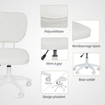 Chaise de bureau sans accoudoirs, fauteuil de bureau, hauteur réglable, pivotant 360°, 46 x 59 x 82-92 cm, blanc