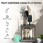 Organisateur d'outils de jardin, support à outils de jardin 16 compartiments à 2 niveaux 42 x 33 x 50 cm noir