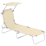 Transat Bain de Soleil Pliable Chaise Longue Pliante Dossier Inclinable Multi-positions et Pare-Soleil réglable
