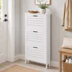 Meuble à Chaussures 6 Paires, Armoire à Chaussures Étroite Moderne, 3 Tiroirs Rabattables et Portes Persiennes, Blanc