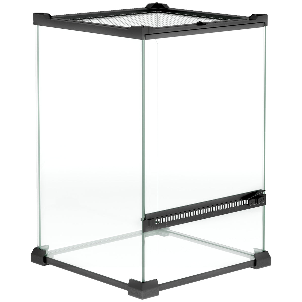 Terrarium en verre pour reptiles vivarium 12 L avec couvercle en treillis métallique, 20 x 20 x 30 cm, noir