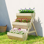 Jardinière surélevée en bois avec 3 étages, étagère en escalier pour plantes avec trous de drainage, 65x75x76cm, vert