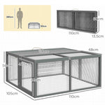 Clapier à lapins cage lapin pliable avec poignée dessus ouvrable pour 2 à 3 lapins cochons d'inde 110 x 105 x 50 cm gris