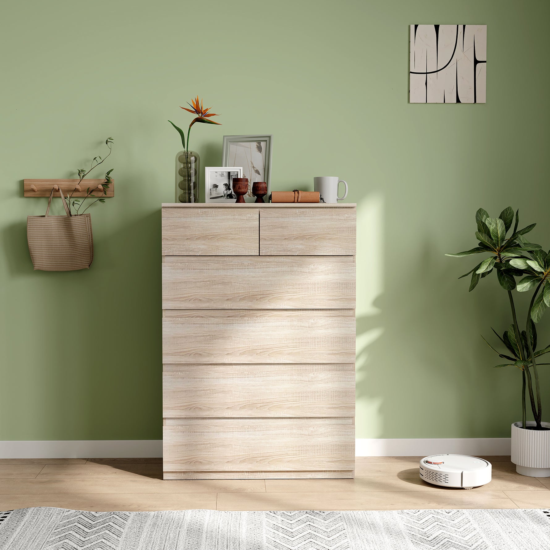 Commode 6 tiroirs meuble de rangement sans poignées design minimaliste 80 x 39 x 115 cm bois naturel