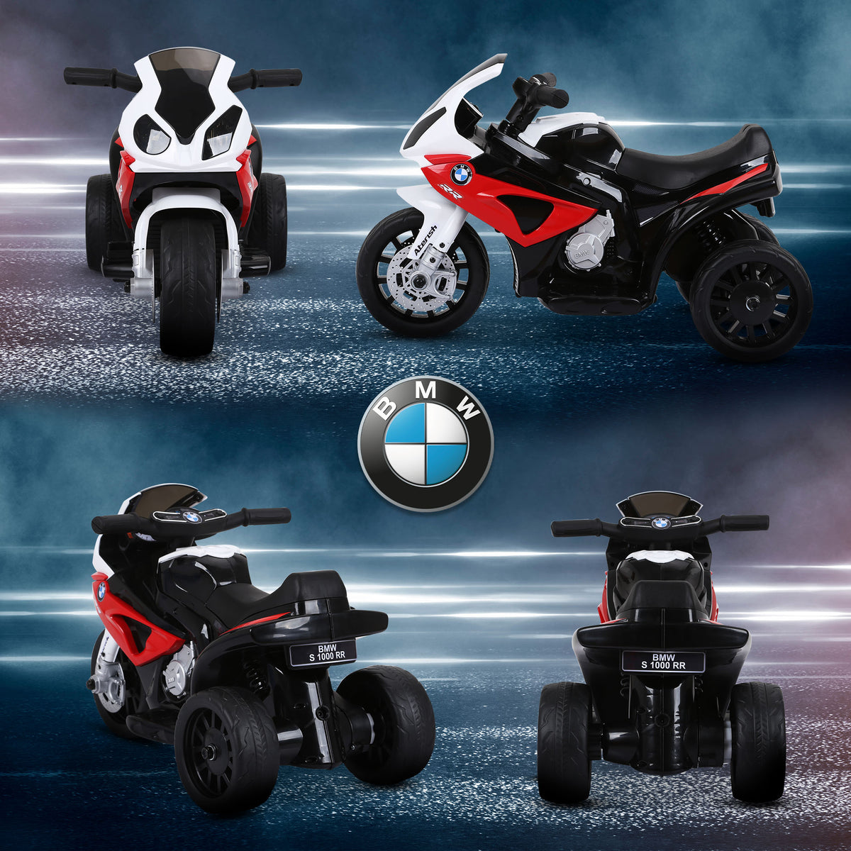 Moto électrique enfants, 3 roues sous licence BMW S1000 RR, 6V et 2,5 Km/h, voiture électrique enfants avec effets lumineux et sonores, moto enfant, charge max. 20 kg, rouge