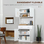 Buffet haut cuisine, armoire de cuisine, 4 portes, tiroir, plan de travail et étagères réglables, 80x40x180cm, blanc